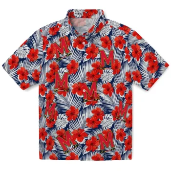maryland terrapins hibiscus fiesta red royal blue hawaiian shirts best selling
