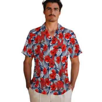 maryland terrapins hibiscus fiesta red royal blue hawaiian shirts fashion forward