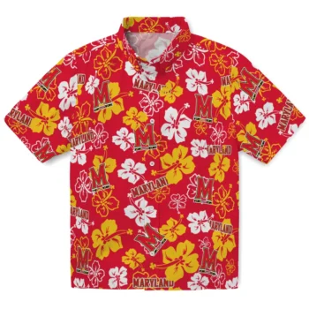 maryland terrapins hibiscus bloom red hawaiian shirts best selling