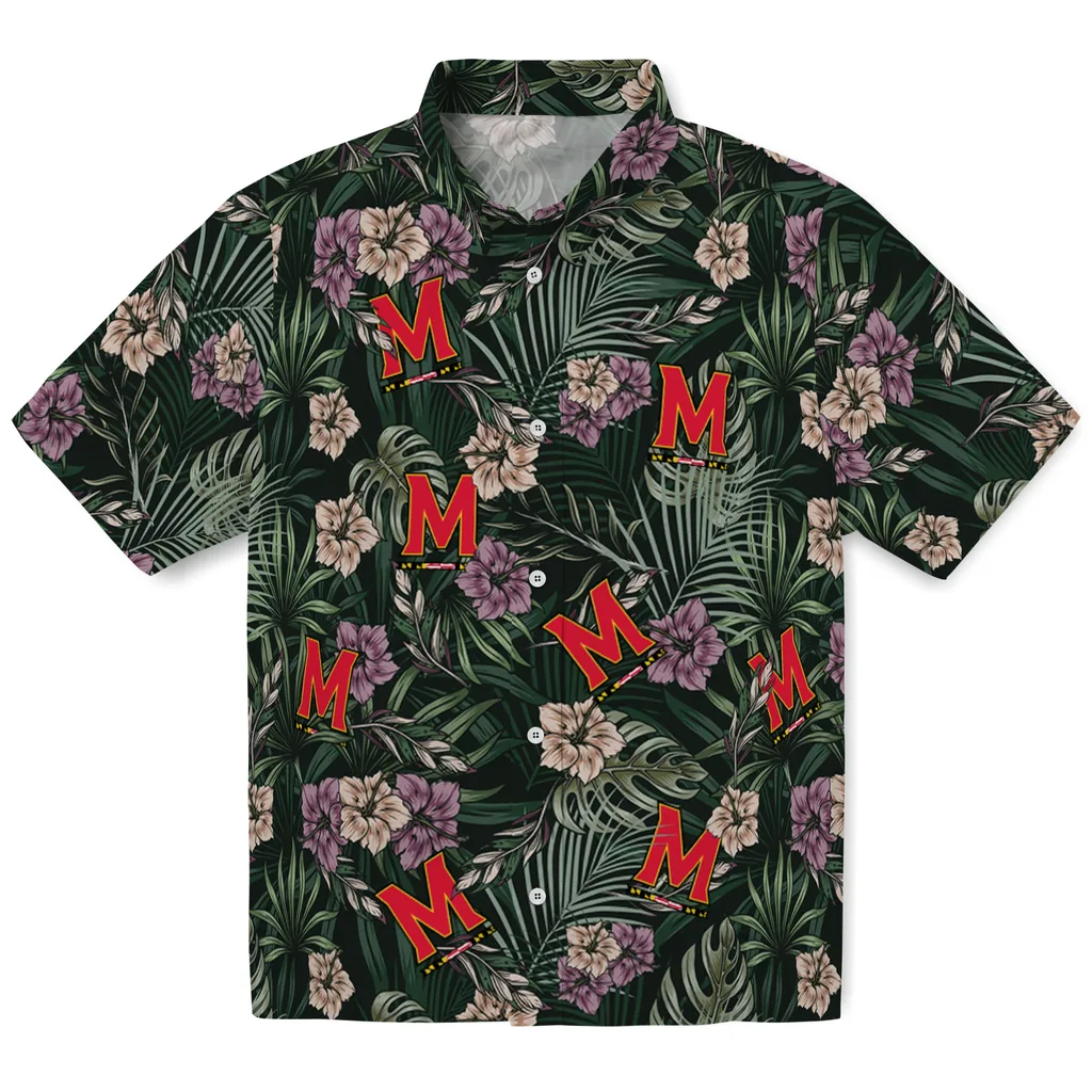 Maryland Terrapins Hawaiian Shirt - Hibiscus Leaves Pattern maryland terrapins hibiscus leaves pattern green hawaiian shirts best selling