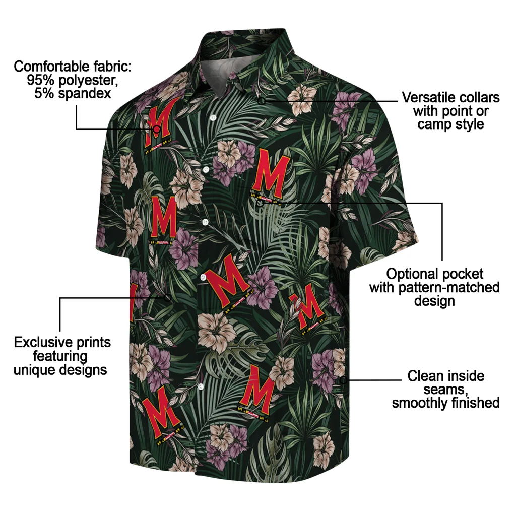 Maryland Terrapins Hawaiian Shirt - Hibiscus Leaves Pattern maryland terrapins hibiscus leaves pattern green hawaiian shirts new arrival