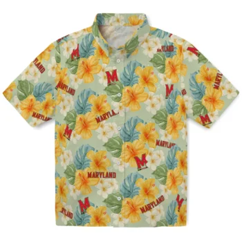 maryland terrapins hibiscus mood pale lime yellow hawaiian shirts best selling