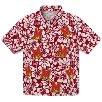 maryland terrapins hibiscus motif red white hawaiian shirts best selling