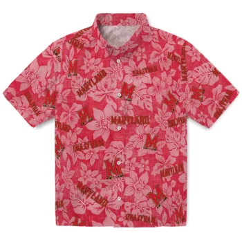 maryland terrapins hibiscus oasis red hawaiian shirts best selling