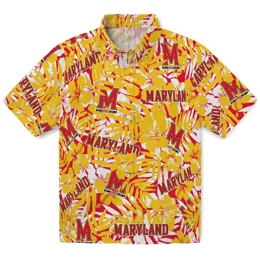 Maryland Terrapins Hawaiian Shirt - Hibiscus Overlay maryland terrapins hibiscus overlay hawaiian shirts best selling