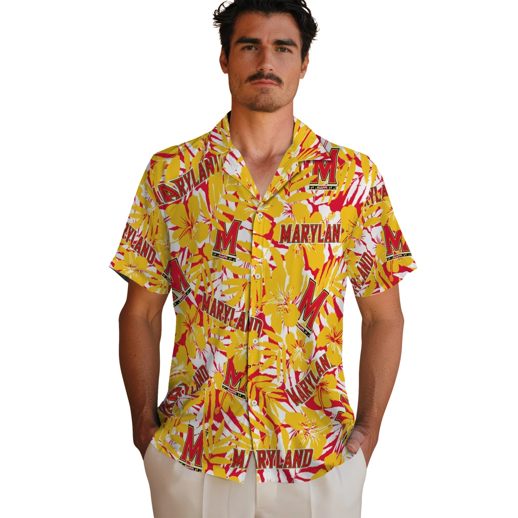 Maryland Terrapins Hawaiian Shirt - Hibiscus Overlay maryland terrapins hibiscus overlay hawaiian shirts fashion forward