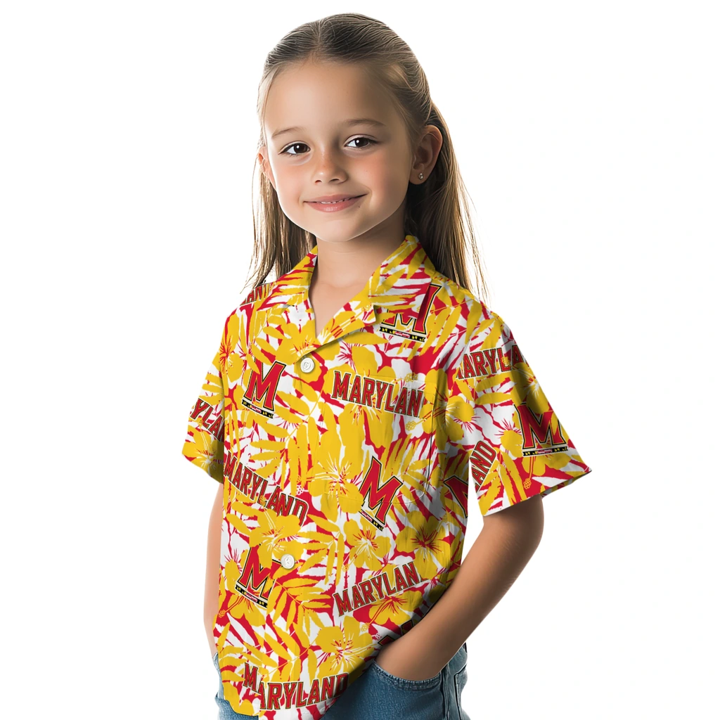 Maryland Terrapins Hawaiian Shirt - Hibiscus Overlay maryland terrapins hibiscus overlay hawaiian shirts premium grade