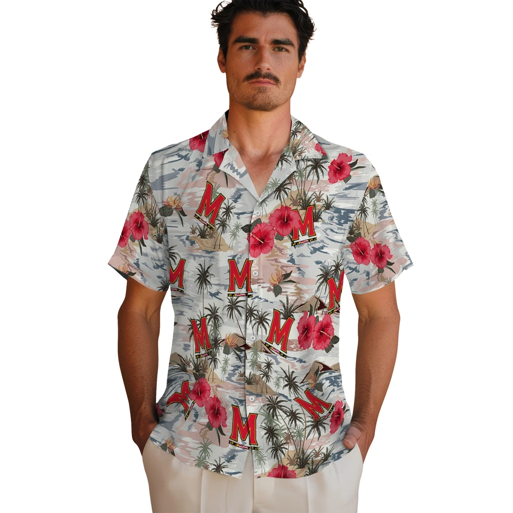Maryland Terrapins Hawaiian Shirt - Hibiscus Seaside maryland terrapins hibiscus seaside white hawaiian shirts fashion forward