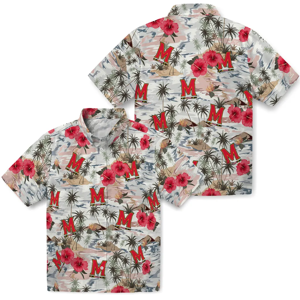 Maryland Terrapins Hawaiian Shirt - Hibiscus Seaside maryland terrapins hibiscus seaside white hawaiian shirts high quality
