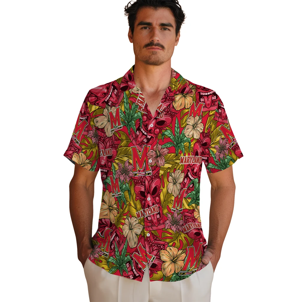 Maryland Terrapins Hawaiian Shirt - Hibiscus Tiki Jungle maryland terrapins tiki jungle red hawaiian shirts fashion forward