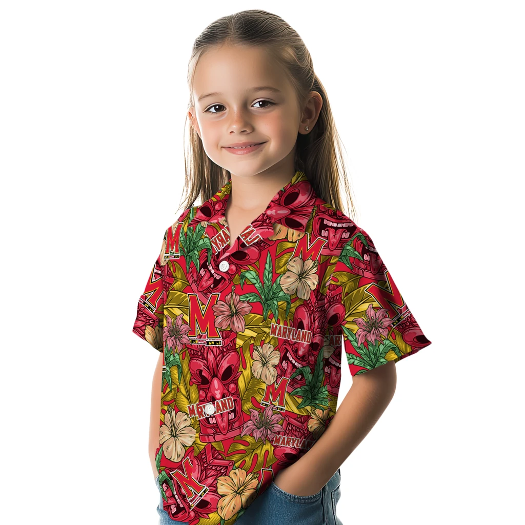 Maryland Terrapins Hawaiian Shirt - Hibiscus Tiki Jungle maryland terrapins tiki jungle red hawaiian shirts premium grade