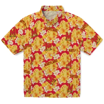 maryland terrapins hibiscus tropics red yellow hawaiian shirts best selling