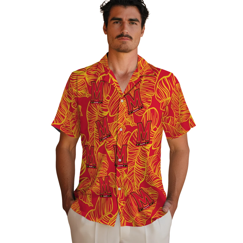 Maryland Terrapins Hawaiian Shirt - Leaf Outline maryland terrapins leaf outline red hawaiian shirts fashion forward