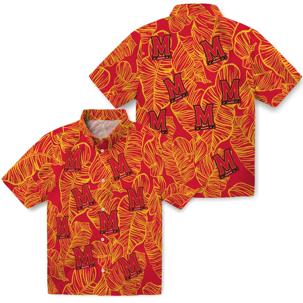 Maryland Terrapins Hawaiian Shirt - Leaf Outline maryland terrapins leaf outline red hawaiian shirts high quality