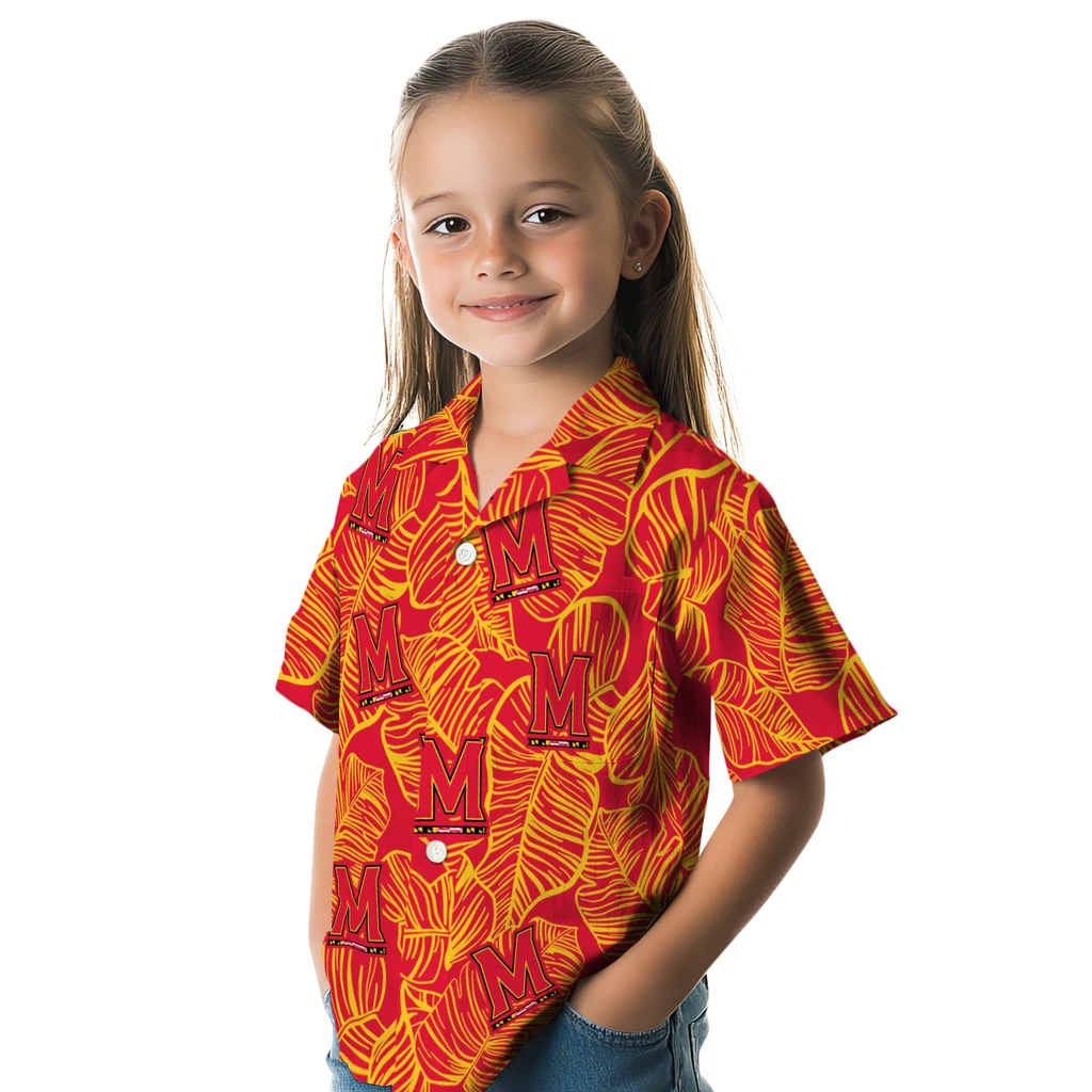 Maryland Terrapins Hawaiian Shirt - Leaf Outline maryland terrapins leaf outline red hawaiian shirts premium grade