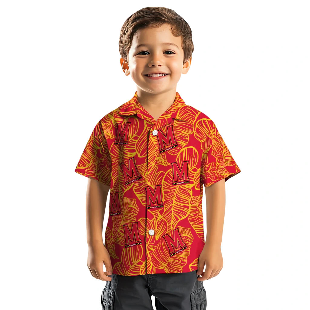 Maryland Terrapins Hawaiian Shirt - Leaf Outline maryland terrapins leaf outline red hawaiian shirts top rated