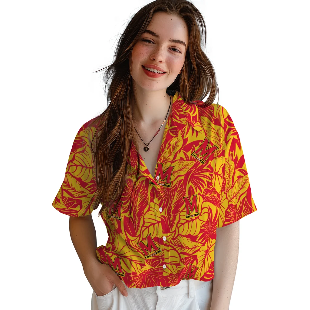 Maryland Terrapins Hawaiian Shirt - Monstera Layer maryland terrapins monstera layer red hawaiian shirts latest model