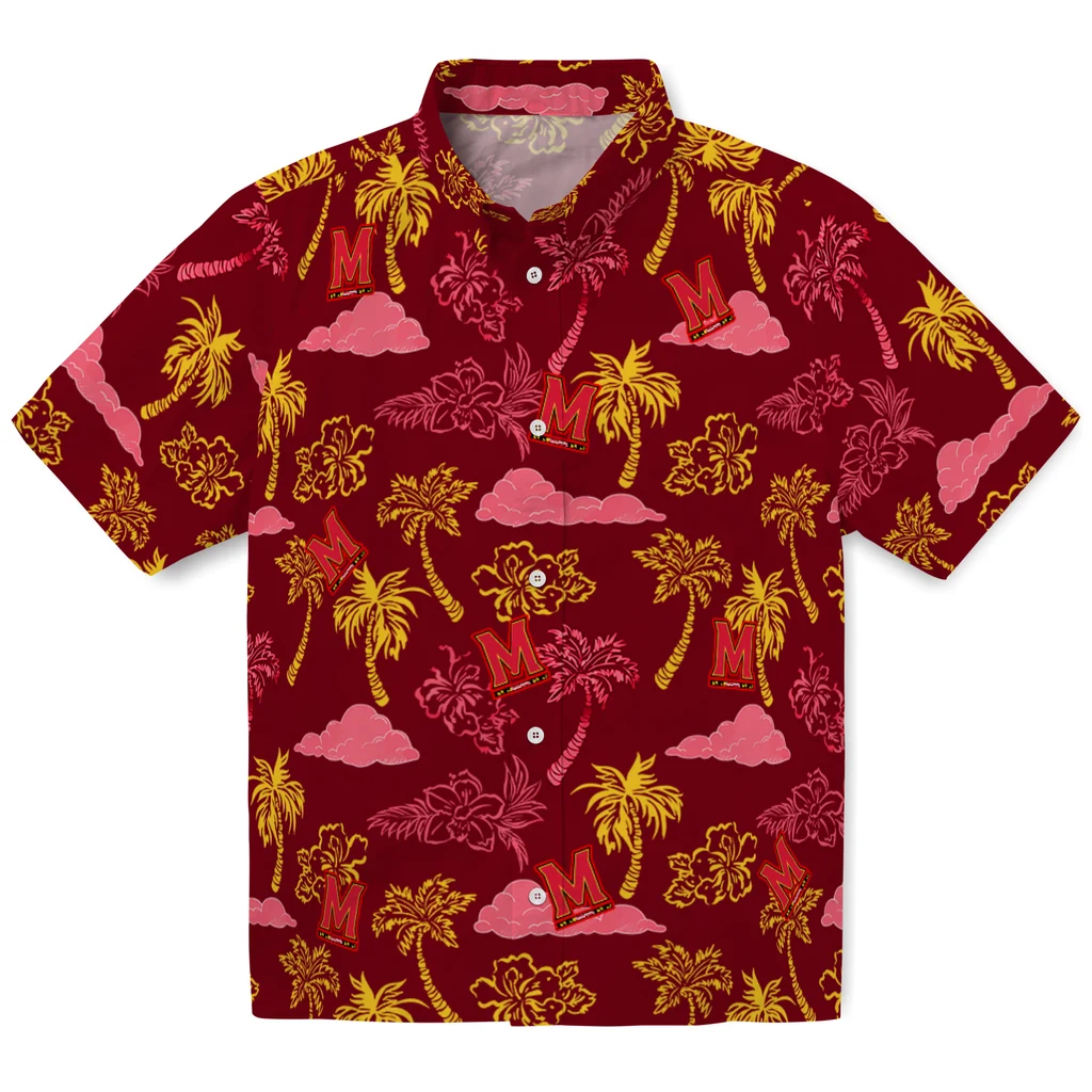 Maryland Terrapins Hawaiian Shirt - Palm And Clouds maryland terrapins palm and clouds red hawaiian shirts best selling