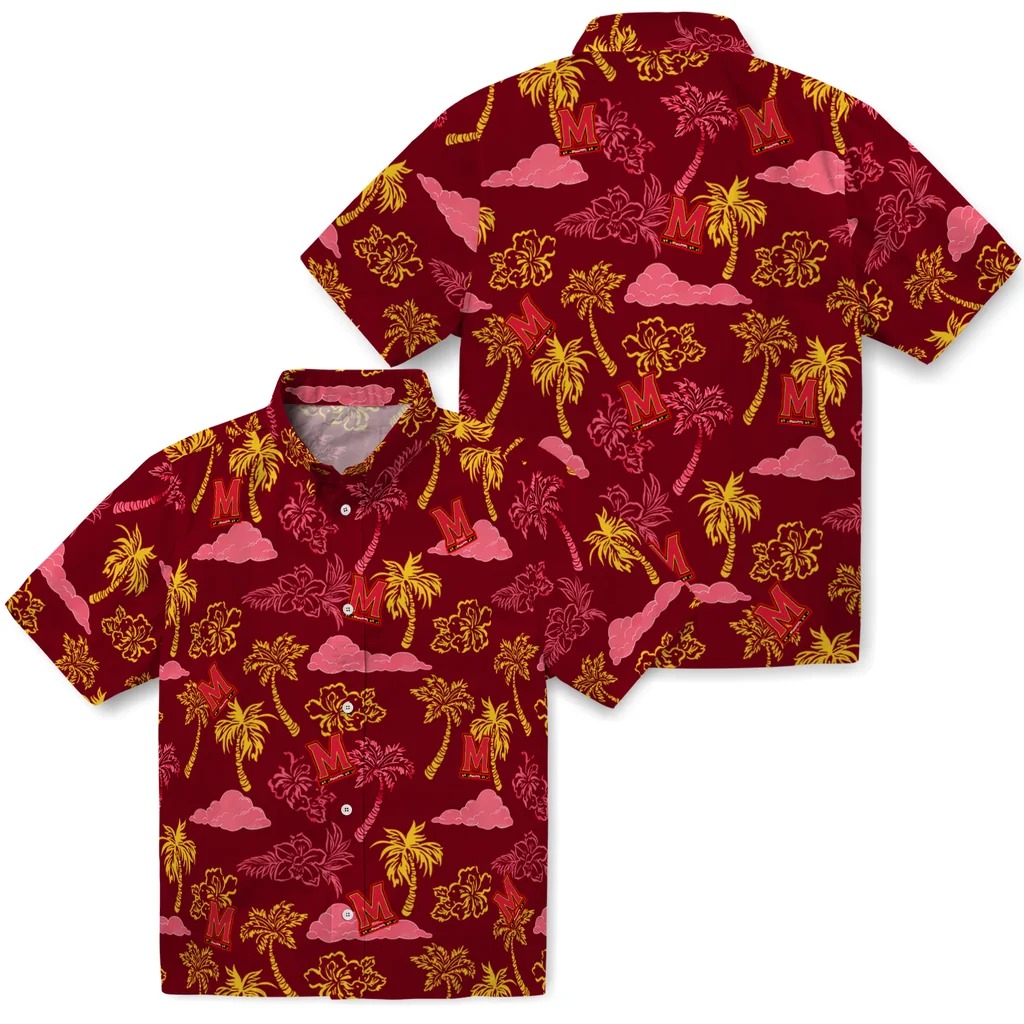 Maryland Terrapins Hawaiian Shirt - Palm And Clouds maryland terrapins palm and clouds red hawaiian shirts high quality