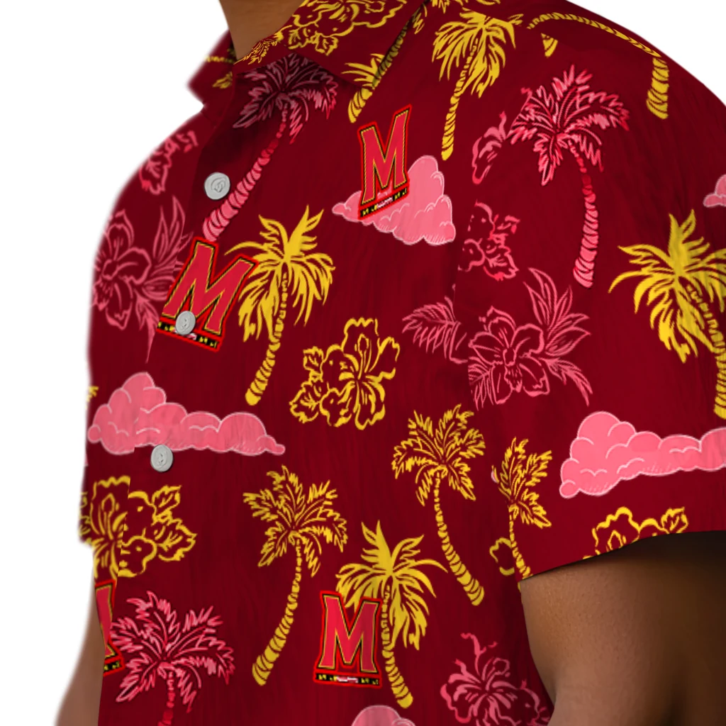 Maryland Terrapins Hawaiian Shirt - Palm And Clouds maryland terrapins palm and clouds red hawaiian shirts trendy