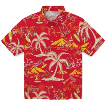 maryland terrapins palm tree island red hawaiian shirts best selling