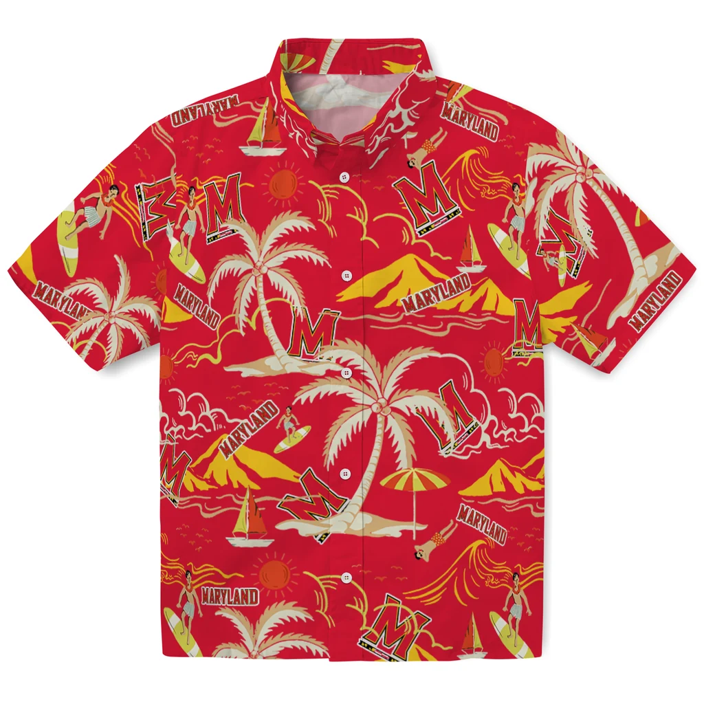 Maryland Terrapins Hawaiian Shirt - Palm Tree Island maryland terrapins palm tree island red hawaiian shirts best selling