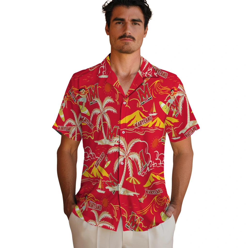Maryland Terrapins Hawaiian Shirt - Palm Tree Island maryland terrapins palm tree island red hawaiian shirts fashion forward