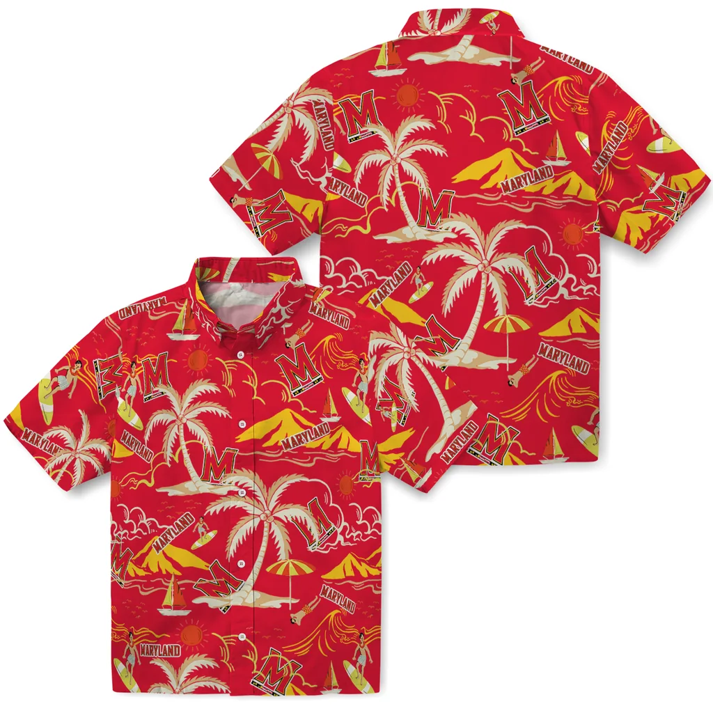 Maryland Terrapins Hawaiian Shirt - Palm Tree Island maryland terrapins palm tree island red hawaiian shirts high quality