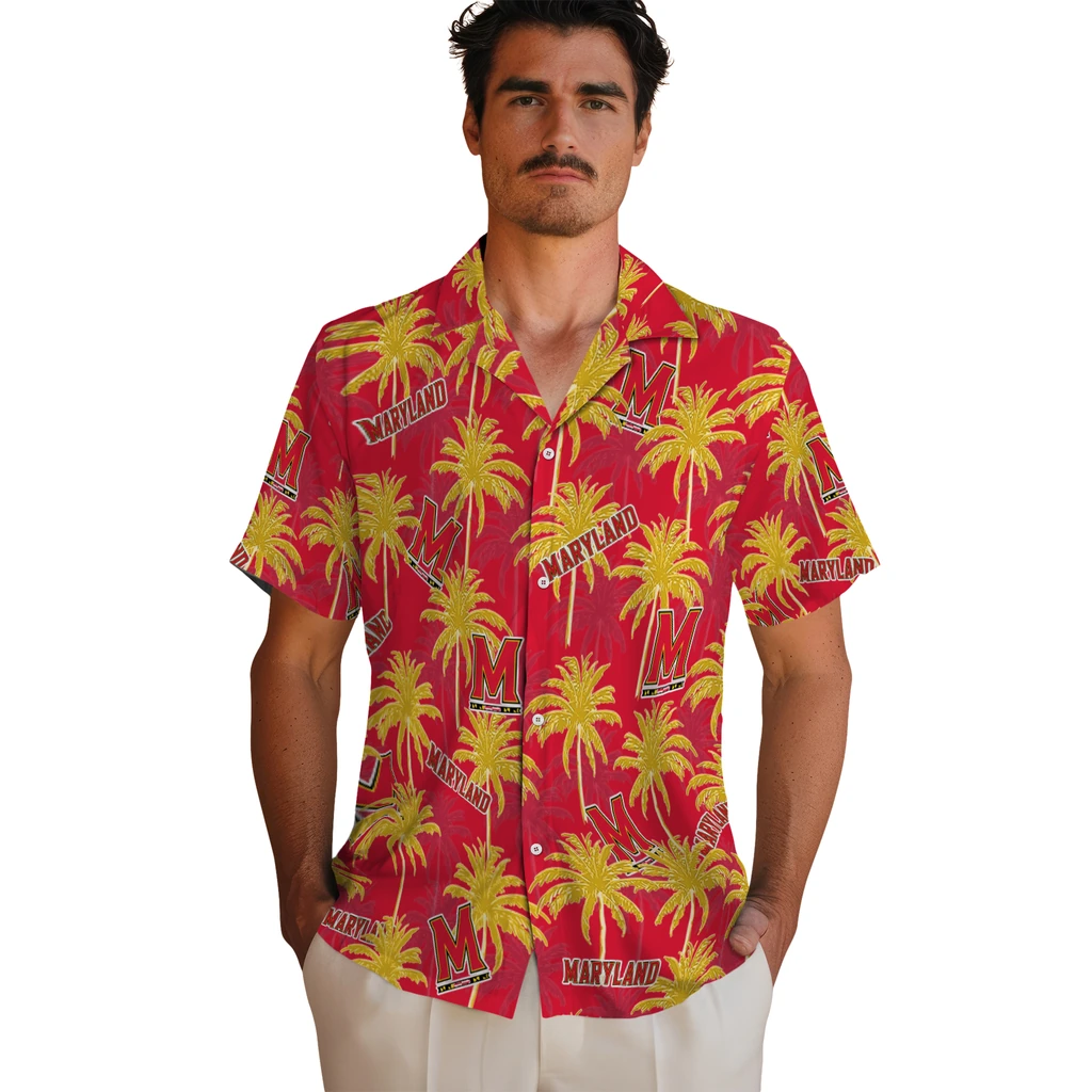 Maryland Terrapins Hawaiian Shirt - Palm Tree Motif maryland terrapins palm grove red hawaiian shirts fashion forward