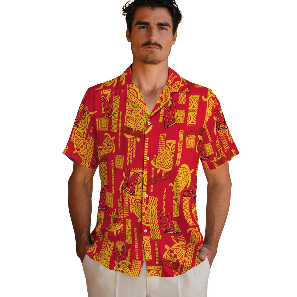 Maryland Terrapins Hawaiian Shirt - Turtle Lines maryland terrapins turtle lines red hawaiian shirts fashion forward