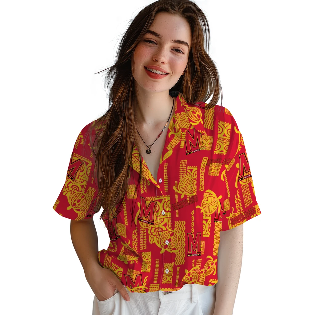 Maryland Terrapins Hawaiian Shirt - Turtle Lines maryland terrapins turtle lines red hawaiian shirts latest model