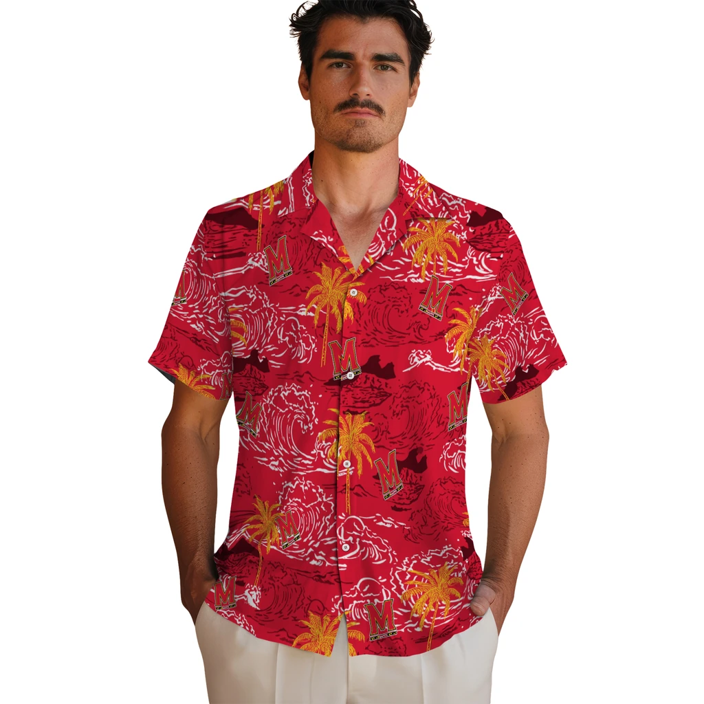 Maryland Terrapins Hawaiian Shirt - Wave Palm maryland terrapins wave palm red hawaiian shirts fashion forward