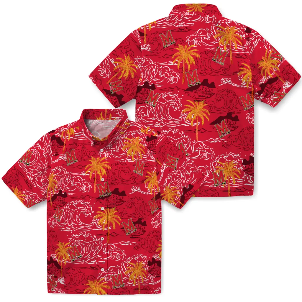 Maryland Terrapins Hawaiian Shirt - Wave Palm maryland terrapins wave palm red hawaiian shirts high quality