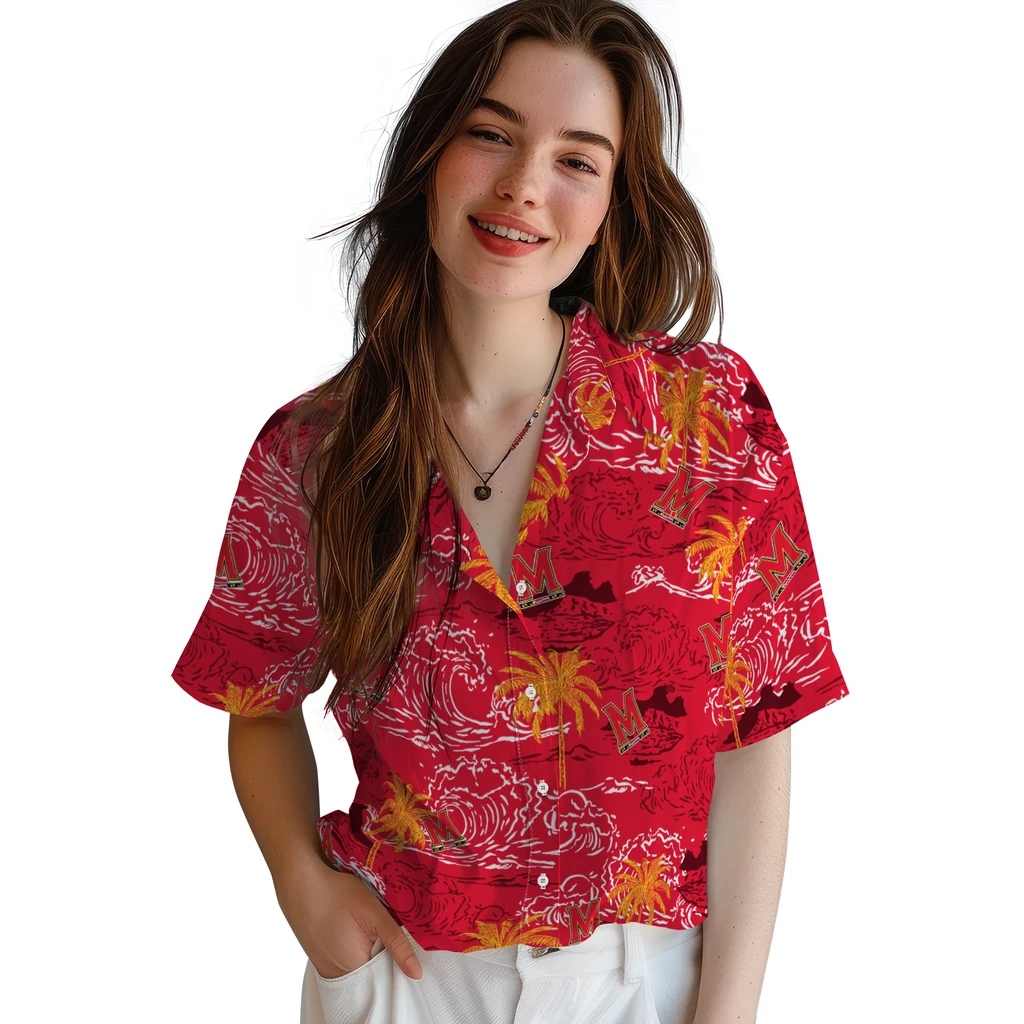 Maryland Terrapins Hawaiian Shirt - Wave Palm maryland terrapins wave palm red hawaiian shirts latest model