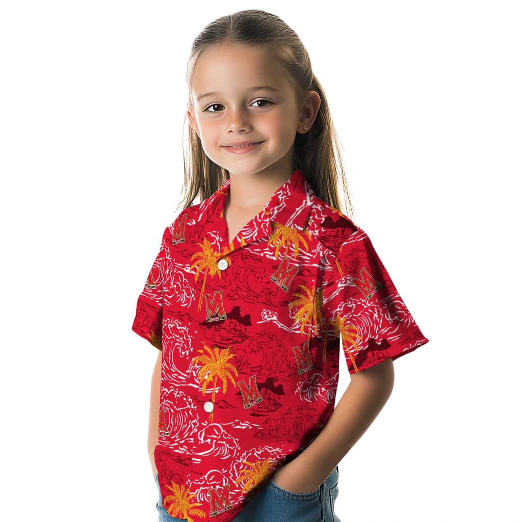 Maryland Terrapins Hawaiian Shirt - Wave Palm maryland terrapins wave palm red hawaiian shirts premium grade
