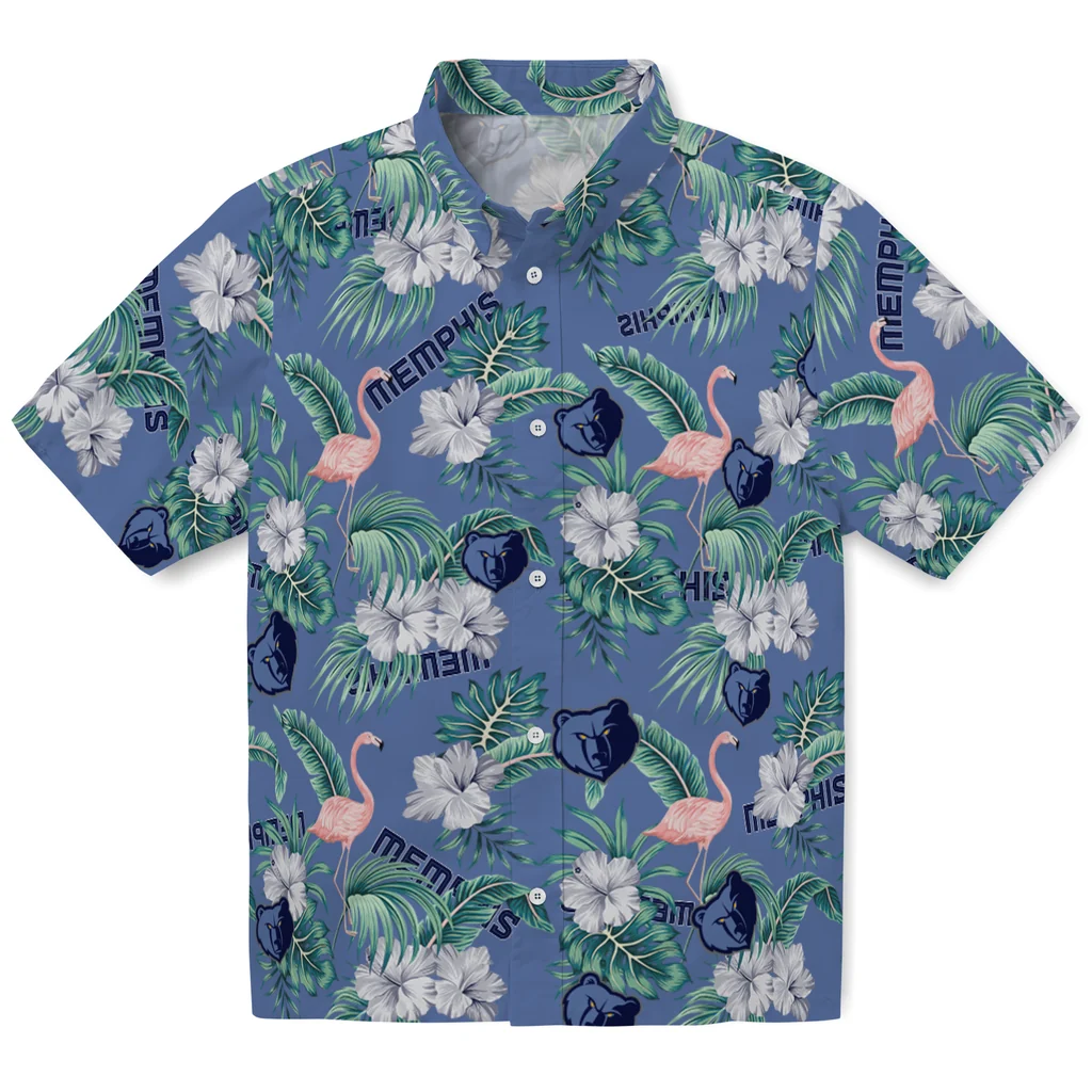 Memphis Grizzlies Hawaiian Shirt - Flamingo and Hibiscus memphis grizzlies flamingo palms blue hawaiian shirts best selling
