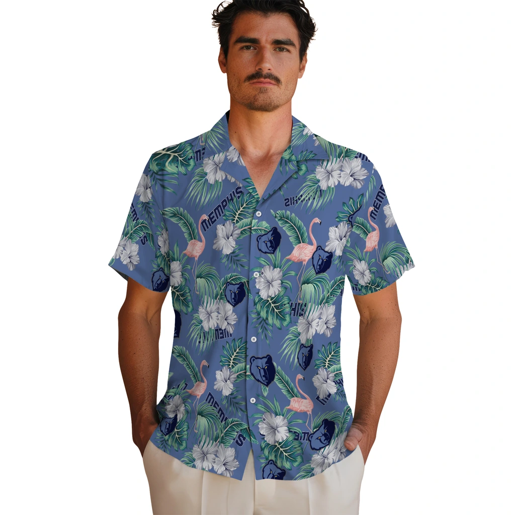 Memphis Grizzlies Hawaiian Shirt - Flamingo and Hibiscus memphis grizzlies flamingo palms blue hawaiian shirts fashion forward