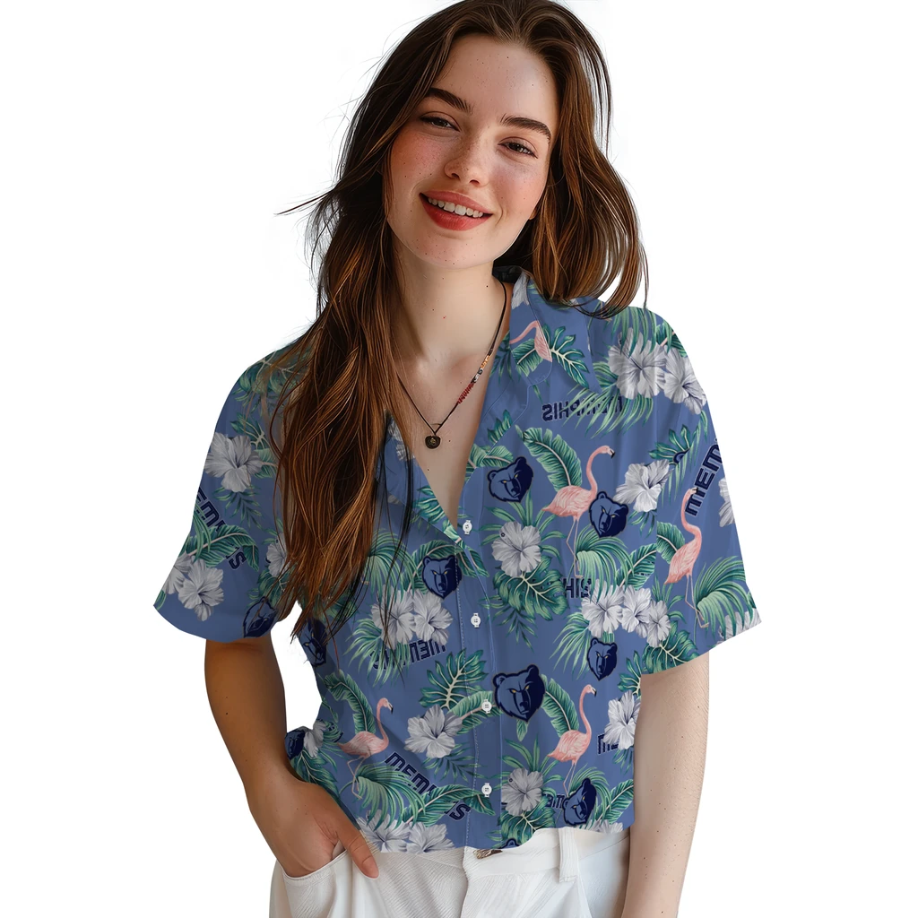 Memphis Grizzlies Hawaiian Shirt - Flamingo and Hibiscus memphis grizzlies flamingo palms blue hawaiian shirts latest model