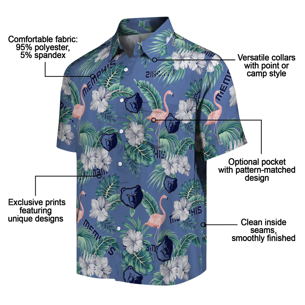 Memphis Grizzlies Hawaiian Shirt - Flamingo and Hibiscus memphis grizzlies flamingo palms blue hawaiian shirts new arrival