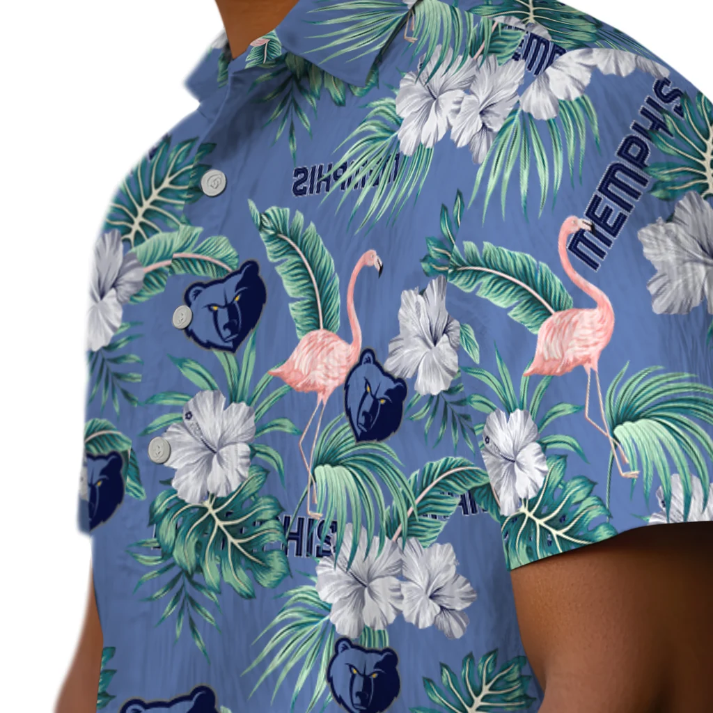 Memphis Grizzlies Hawaiian Shirt - Flamingo and Hibiscus memphis grizzlies flamingo palms blue hawaiian shirts trendy