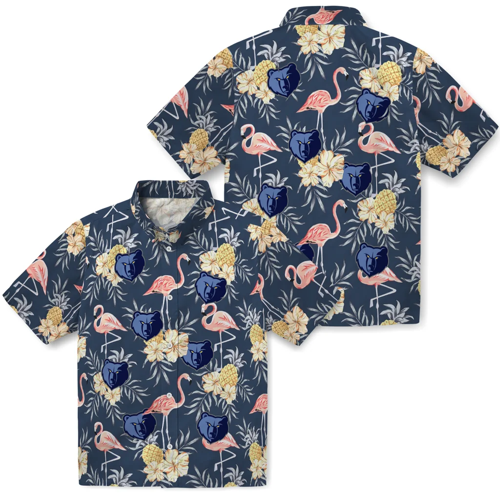 Memphis Grizzlies Hawaiian Shirt - Flamingo Hibiscus memphis grizzlies flamingo hibiscus navy hawaiian shirts high quality