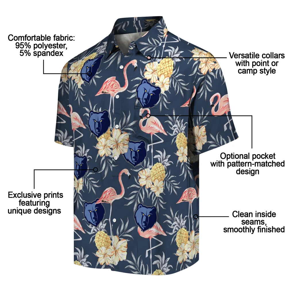 Memphis Grizzlies Hawaiian Shirt - Flamingo Hibiscus memphis grizzlies flamingo hibiscus navy hawaiian shirts new arrival