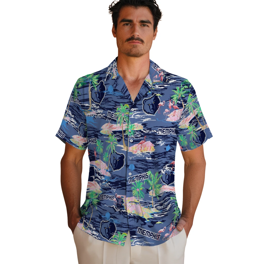Memphis Grizzlies Hawaiian Shirt - Hawaii Island memphis grizzlies flamingo retreat blue hawaiian shirts fashion forward