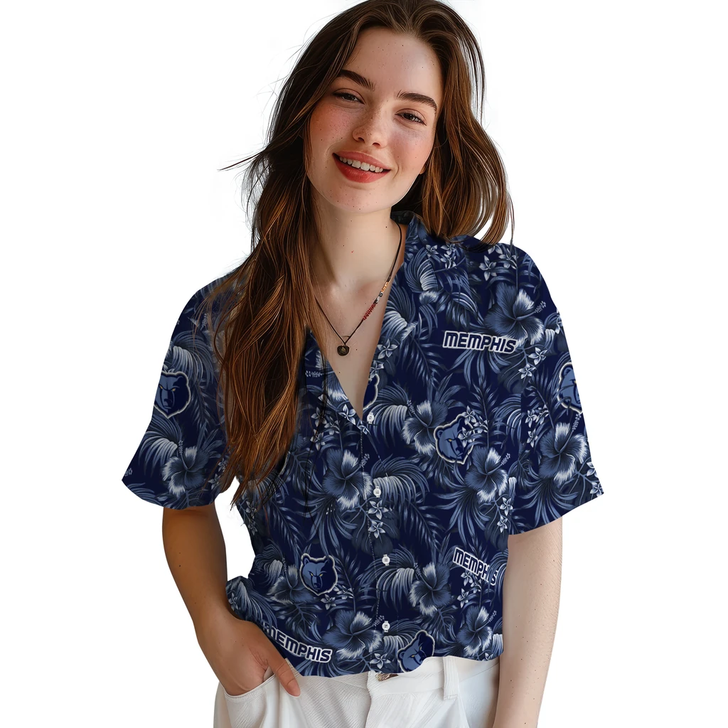 Memphis Grizzlies Hawaiian Shirt - Hibiscus Exotic memphis grizzlies hibiscus exotic blue hawaiian shirts latest model