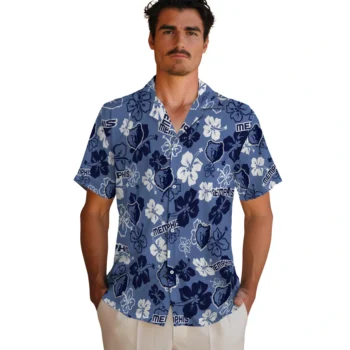 memphis grizzlies hibiscus bloom blue hawaiian shirts fashion forward