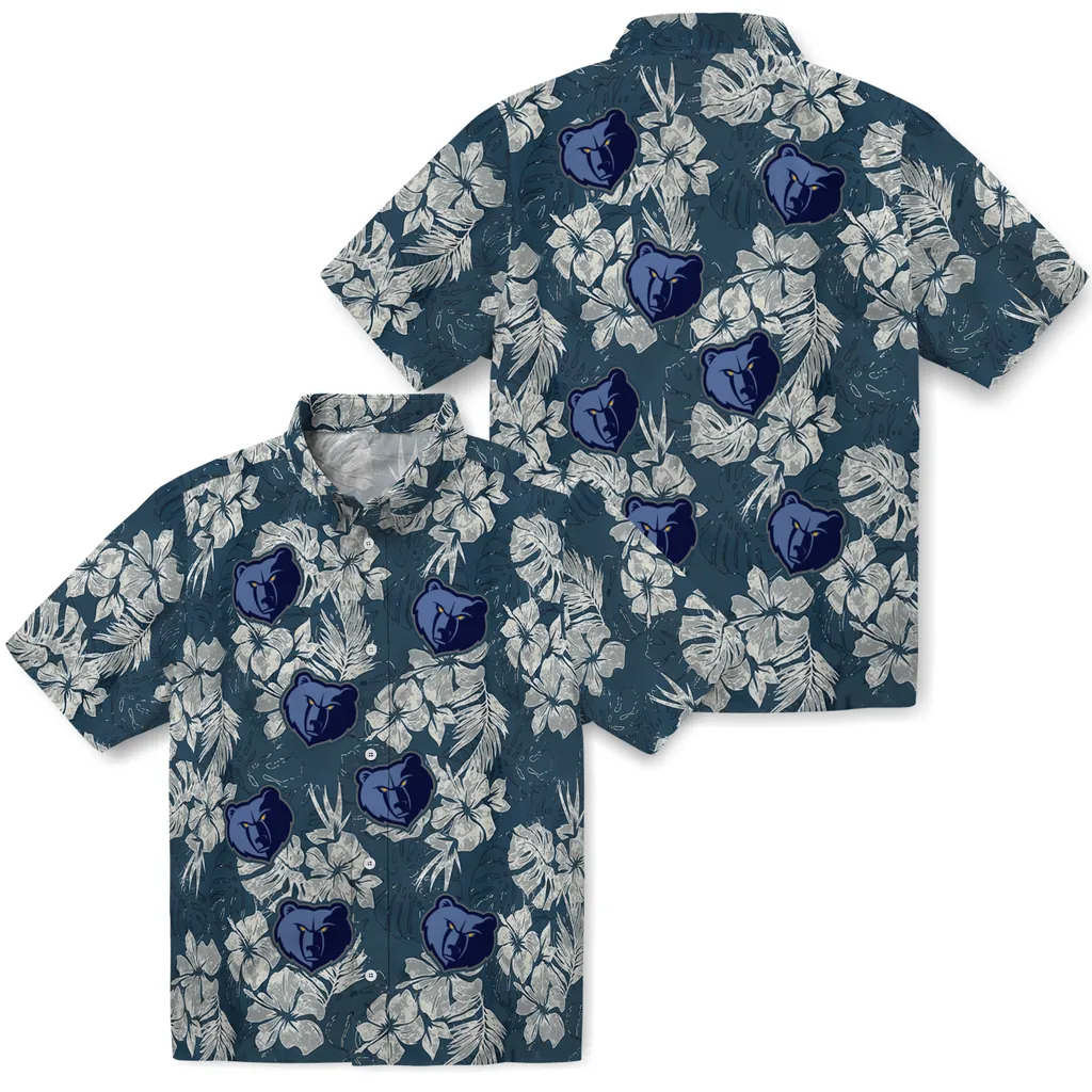 Memphis Grizzlies Hawaiian Shirt - Hibiscus Flowers memphis grizzlies hibiscus flowers navy blue hawaiian shirts high quality