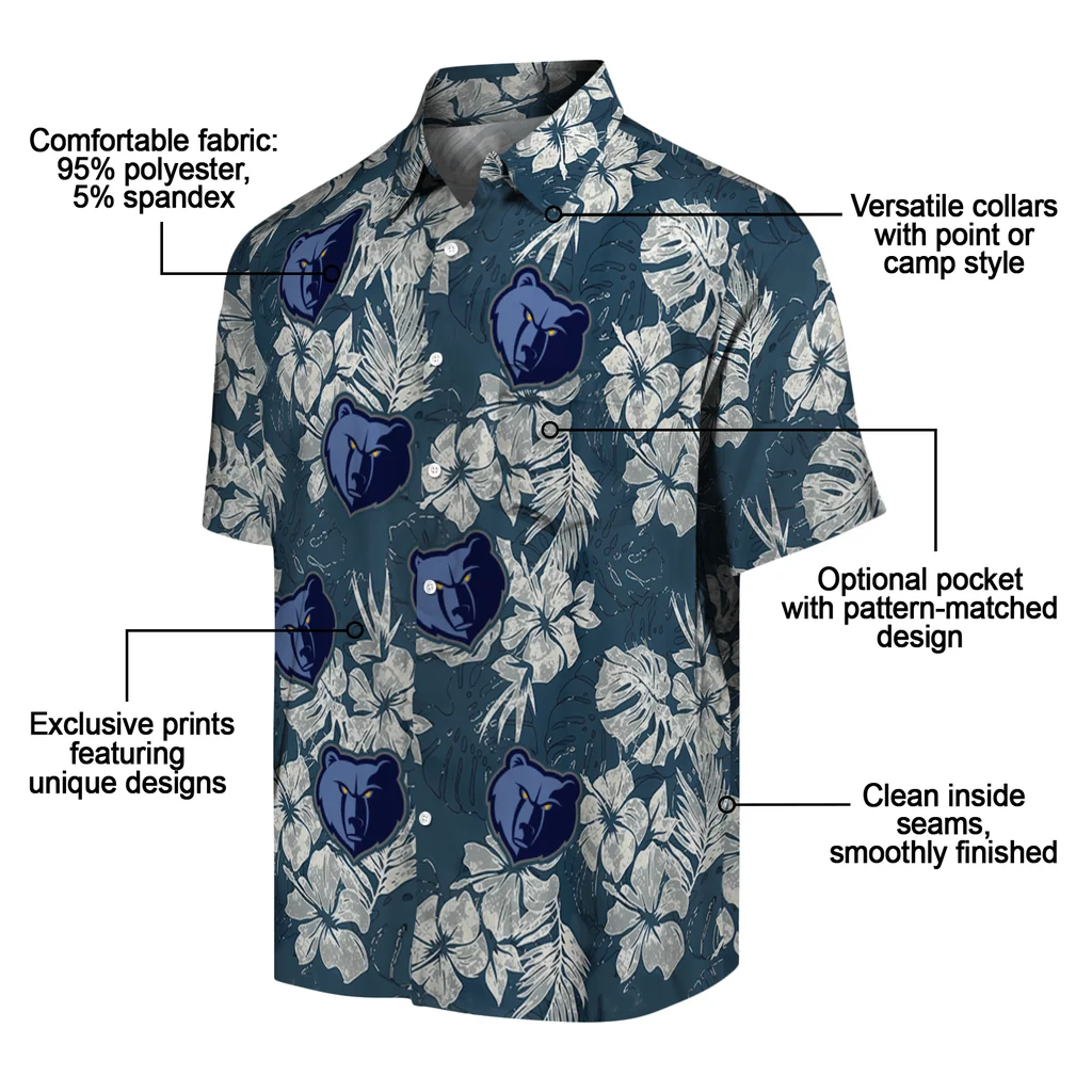 Memphis Grizzlies Hawaiian Shirt - Hibiscus Flowers memphis grizzlies hibiscus flowers navy blue hawaiian shirts new arrival