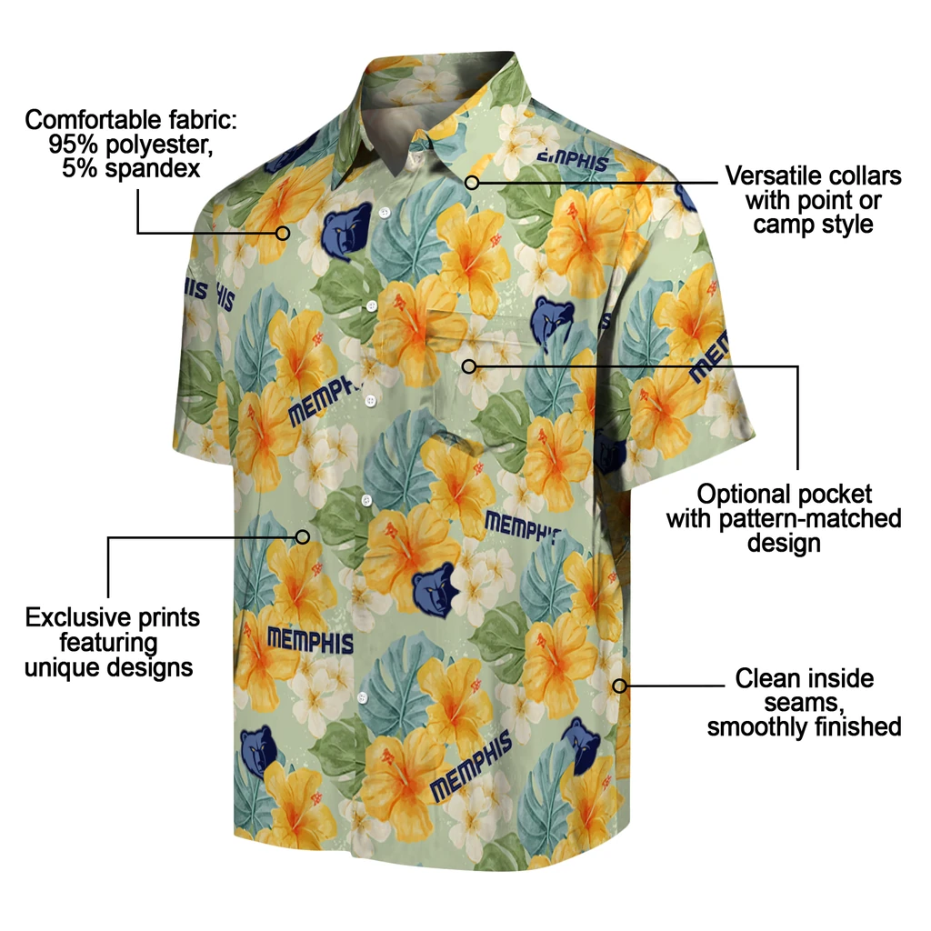 Memphis Grizzlies Hawaiian Shirt - Hibiscus Mood memphis grizzlies hibiscus mood pale lime yellow hawaiian shirts new arrival