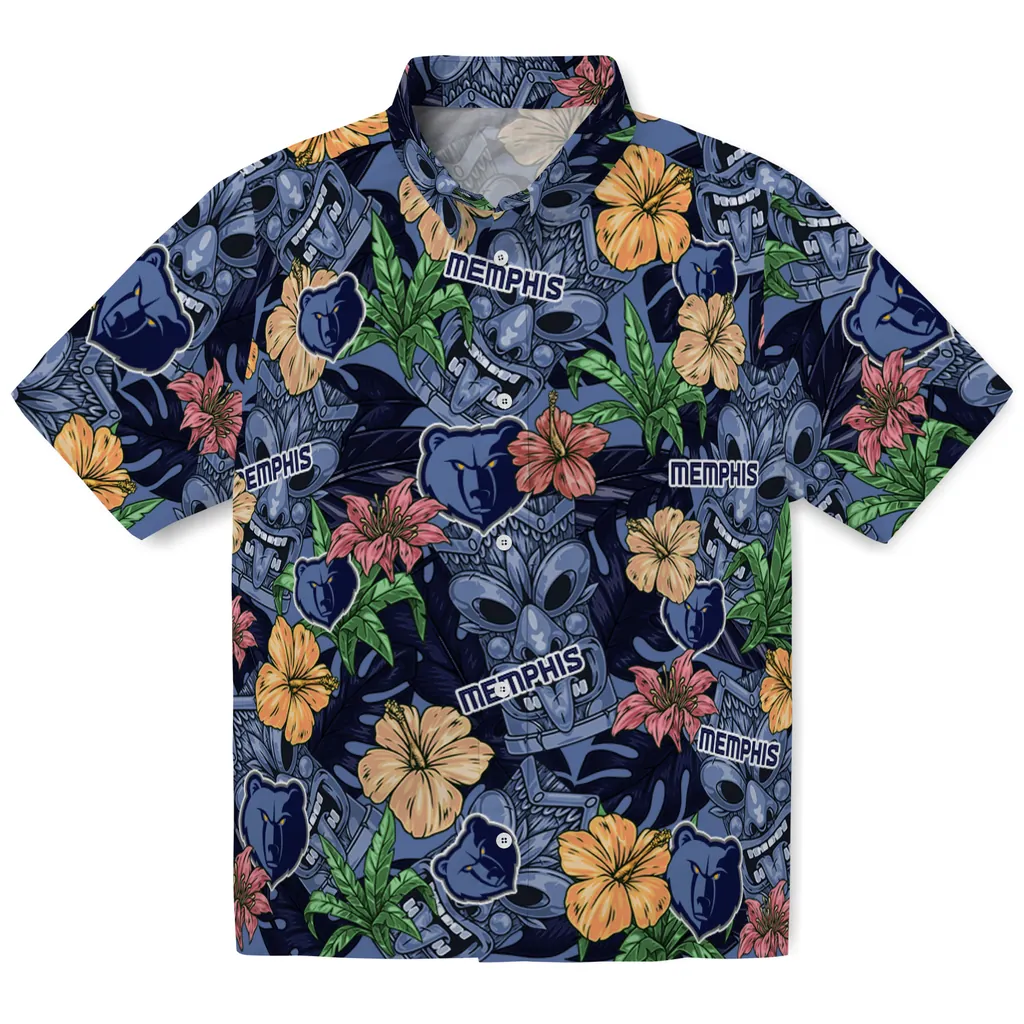 Memphis Grizzlies Hawaiian Shirt - Hibiscus Tiki Jungle memphis grizzlies tiki jungle blue hawaiian shirts best selling