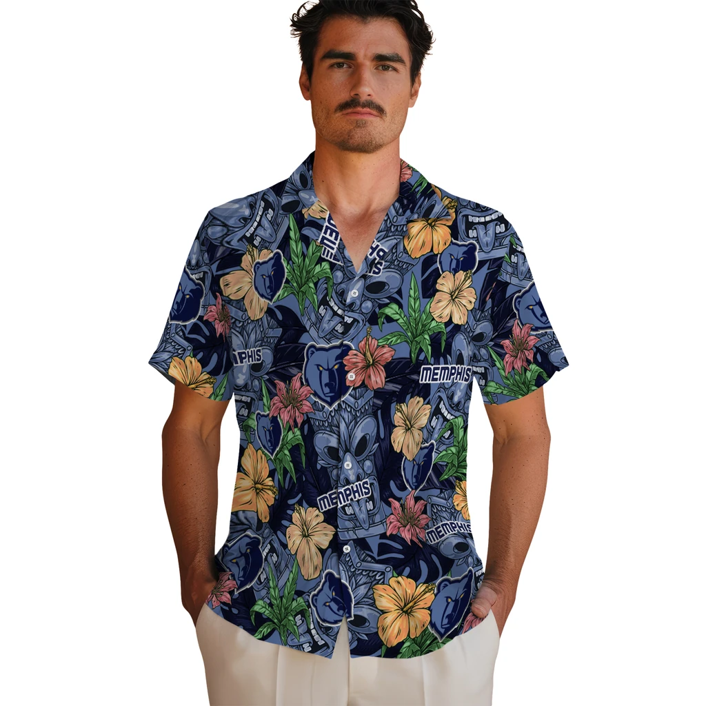 Memphis Grizzlies Hawaiian Shirt - Hibiscus Tiki Jungle memphis grizzlies tiki jungle blue hawaiian shirts fashion forward